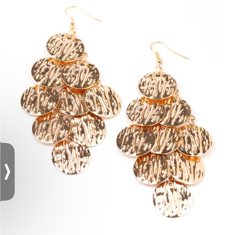 Paparazzi Shimmering Gold Disc Cascade Earrings - Picture 2 of 2